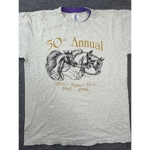Vintage 90s AHBAO Horse Summer Show T-Shirt‎ Belton Made in USA Large Gray 1996